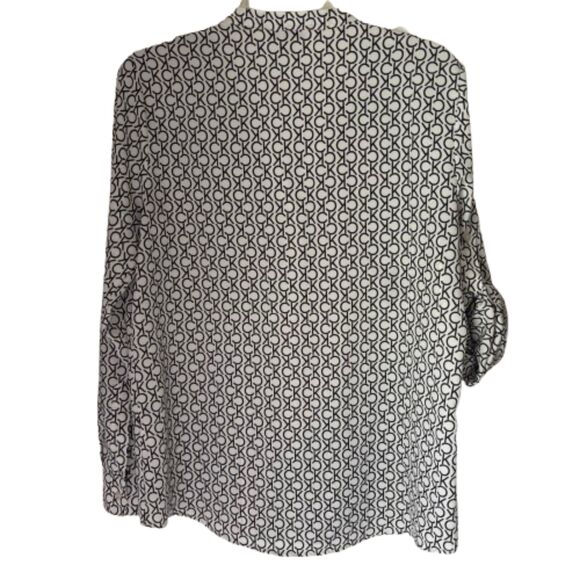 Calvin Klein Roll Sleeve V Neck Button Down CK Logo Size M Dressy Blouse #BD - Picture 2 of 10